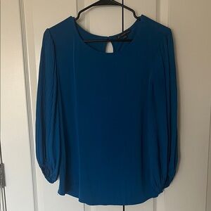 Adrianna Papell Teal Blue Pleated Sleeve Keyhole Blouse